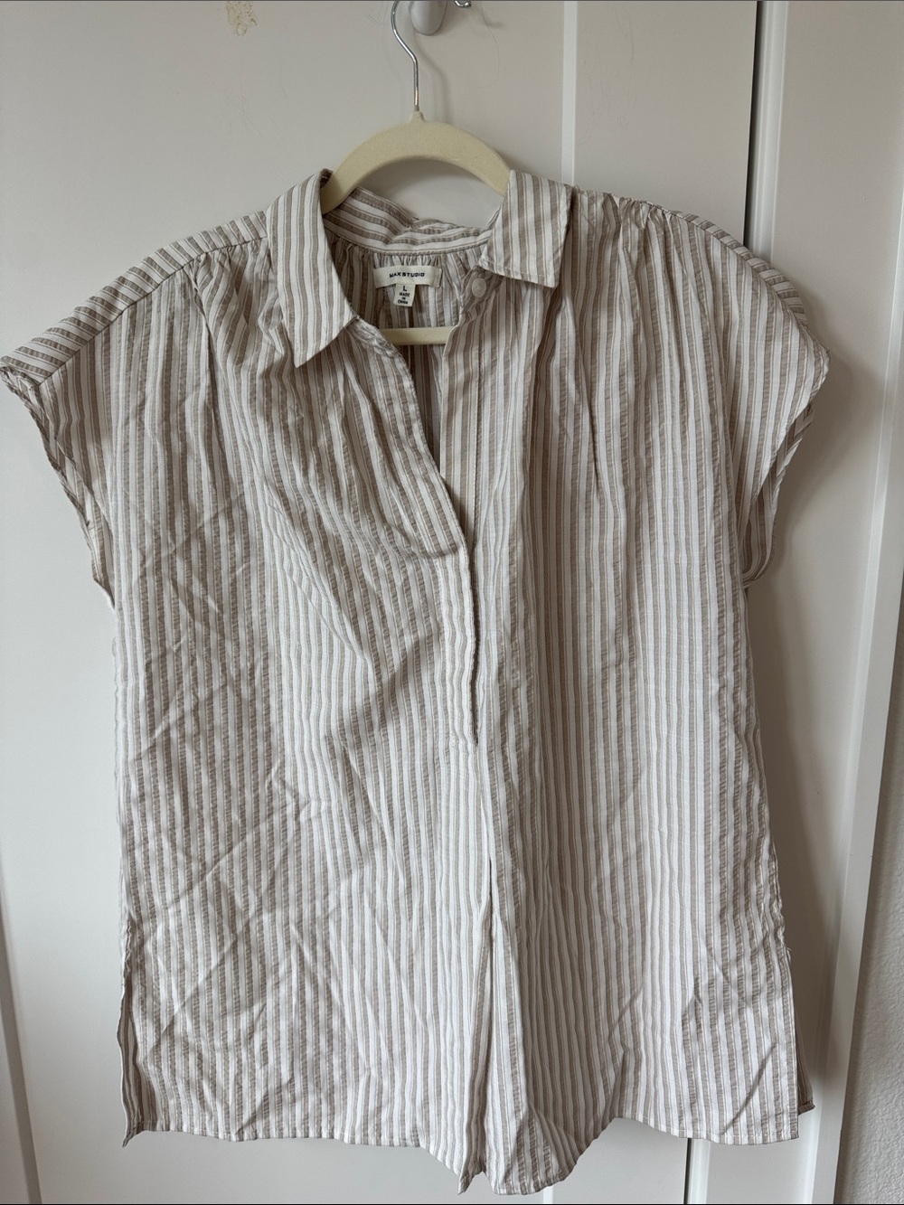 Max Studio Cream & Tan Striped Short-Sleeve Tunic